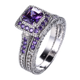 3ct Princess Cut Purple Amethyst Engagement Ring 14k WhiteGold Finish Bridal Set