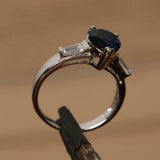 1.2ct Engagement Ring Heart Cut Blue Sapphire Three Stone 14k White Gold Finish