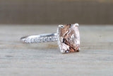 1.6ct Cushion Cut Morganite Engagement Ring 14k White Gold Finish Diamond Accent