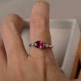 2ct Oval Cut Pink Ruby Engagement Ring Milgrain Trilogy 14k White Gold Finish