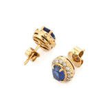 2ct Stud Earrings Oval Cut Blue Sapphire Halo Design 14k Yellow Gold Finish