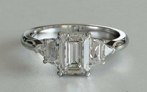 2ct Emerald Cut Diamond Engagement Ring Five Stone Solitaire 14k White Gold Over