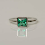 1.5ct Princess Cut Green Emerald Engagement Ring 14k White Gold Finish Solitaire