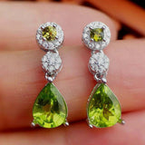 2.5ct Pear Cut Green Peridot Halo Tear Drop Earrings Women 14k White Gold Finish