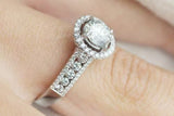 3Ct Round Cut Diamond Accent Halo Setting Engagement Ring 14K White Gold Finish