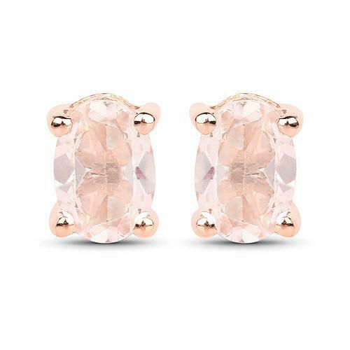 1ct Oval Cut Peach Morganite Solitaire Stud Earrings Women 14k Rose Gold Finish