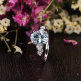 2ct Oval Cut Blue Aquamarine Heart Shape Diamond Accents Ring 14k WhiteGold Over