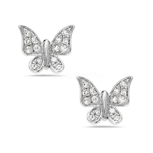 0.7ct Round Cut Moissanite Butterfly Stud Women Earrings 14k White Gold Plated