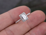 1ct Emerald Cut Diamond Engagement Ring 14k White Gold Finish Classic Solitaire