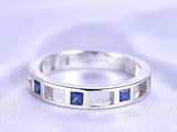 1.5ct Princess Cut Blue Sapphire Wedding Band Anniversary 14k White Gold Finish