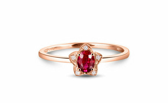 1Ct Oval Cut Pink Ruby Diamond Star Petite Engagement Ring 14K Rose Gold Finish