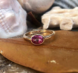 1.4ct Engagement Ring Oval Cut Pink Ruby Bezel Set Solitaire 14k YellowGold Over