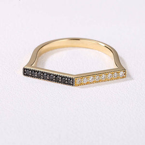 0.4ct Round Cut Black White Diamond Unique Stackable Band 14k Yellow Gold Finish