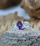 1.4ct Oval Cut Purple Amethyst Filigree Split Shank Ring 14k White Gold Finish