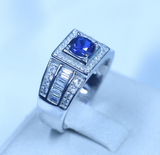 2ct Round Cut Blue Sapphire Engagement Ring 14k White Gold Finish Halo Solitaire