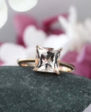 1ct Princess Cut Peach Morganite Solitaire Engagement Ring 14k Rose Gold Finish