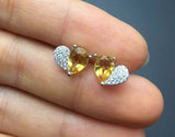 2ct Stud Earrings Pear Cut Yellow Citrine Studded Heart 14k White Gold Finish