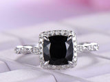 1.5ct Cushion Black Diamond Halo Engagement Ring with Accent 14k White Gold Over