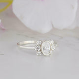 1.7ct Oval Cut Diamond Engagement Ring Floral Stylish Halo 14k White Gold Finish