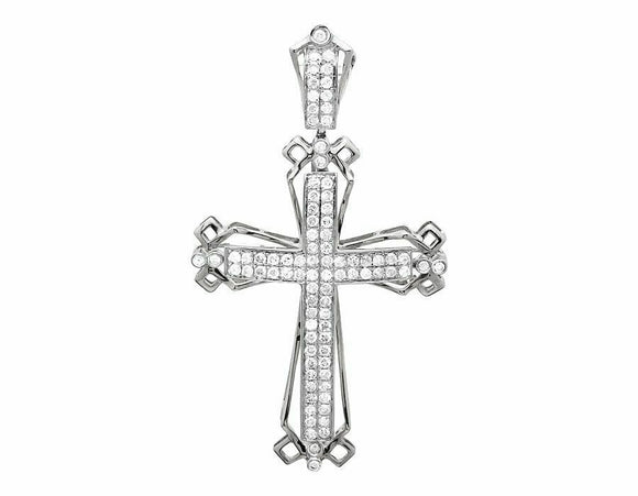 1.2ct Round Cut VVS1D Diamond Pendant Stylish Cross Charm 14k White Gold Finish