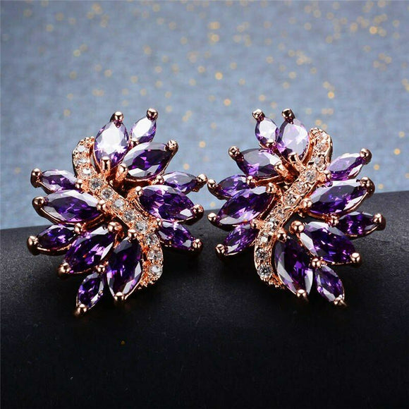 2.4ct Marquise Cut Purple Amethyst Statement Stud Earrings 14k Rose Gold Finish