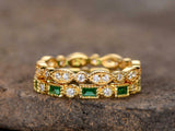 1.5ct Baguette Cut Emerald Full Eternity Dual Wedding Band 14k YellowGold Finish