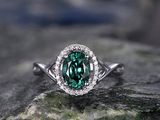 2.2ct Oval Cut Green Emerald Diamond Halo Infinity Ring 14k White Gold Finish