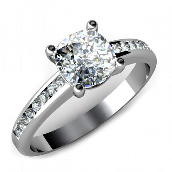 1.4ct Cushion Cut Diamond Accent Solitaire Engagement Ring 14k White Gold Finish