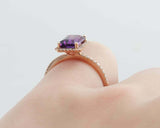 1.6ct Emerald Cut Purple Amethyst Engagement Ring Diamond Halo 14k RoseGold Over