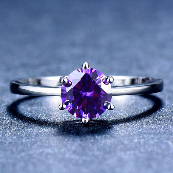 0.6ct Round Cut Purple Amethyst Engagement Ring 14k White Gold Finish Solitaire