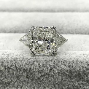 3Ct Radiant Diamond Trilogy Solitaire Ring 14K White Gold Finish Trillion Accent