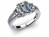 2ct Emerald Cut Three Stone Milgrain Split Band Engagement Ring 14k Gold Finish