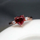 1ct Heart Cut Pink Ruby Engagement Ring Diamond Accent Trilogy 14k RoseGold Over