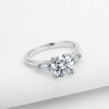 1.5ct Round Diamond Engagement Ring Baguette Accent Trilogy 14k White Gold Over