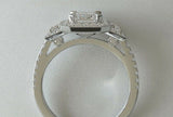 3ct Emerald Cut VVS1D Diamond Engagement Ring Halo Trilogy 14k White Gold Finish