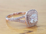 2.5ct Cushion Cut VVS1 Diamond Double Halo Engagement Ring 14k Rose Gold Finish