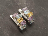 2.5ct Drop Earrings Emerald Cut Multi Stone Geometric Bar 14k White Gold Finish