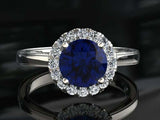 2.2ct Round Blue Sapphire Diamond Halo Solitaire Band RIng 14k White Gold Finish