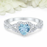 2ct Heart Blue Aquamarine Engagement Ring Split Shank Halo 14k White Gold Finish