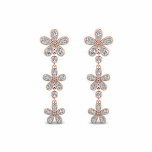 1ct Round Cut VVS1 Diamond Flower Drop Earring Women 14k White Rose Gold Finish