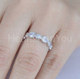 2ct Pear Simulated Diamond Full Eternity Bezel Set Band 14k White Gold Plated