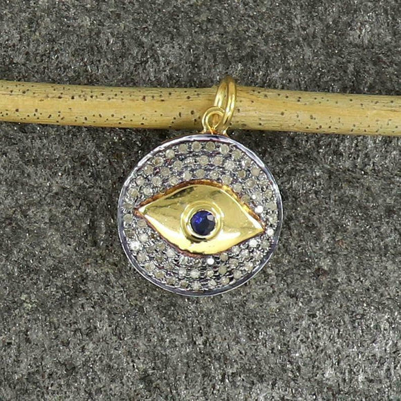 0.5ct Diamond Pendant Round Cut Brilliant Hamsa Eye 14k YellowGold Over NO CHAIN