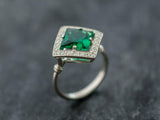 2ct Engagement Ring Princess Cut Green Emerald Diamond Halo 14k White Gold Over