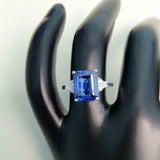 2ct Engagement Ring Emerald Cut Blue Sapphire Diamond Petite 14k White Gold Over