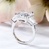 4Ct Radiant Trapezoid Diamond Three Stone Engagement Ring 14K White Gold Finish