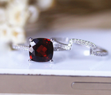 1.6ct Cushion Cut Red Garnet Engagement Ring 14k White Gold Finish Bridal Set