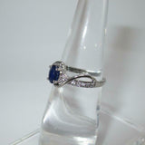 1.2ct Oval Cut Blue Sapphire Swirl Accent Solitaire Ring 14k White Gold Finish