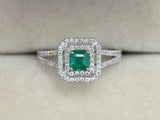 2.2ct Engagement Ring Princess Cut Green Emerald Dual Halo 14k White Gold Finish