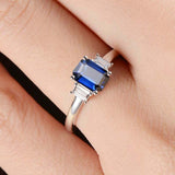 2ct Emerald Cut Blue Sapphire Engagement Ring Diamond Trilogy 14k WhiteGold Over