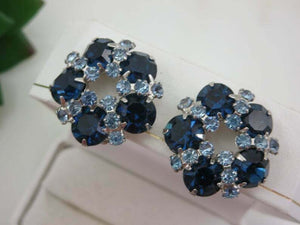 3ct Round Cut Blue Sapphire Flower Design Stud Earrings 14k White Gold Finish